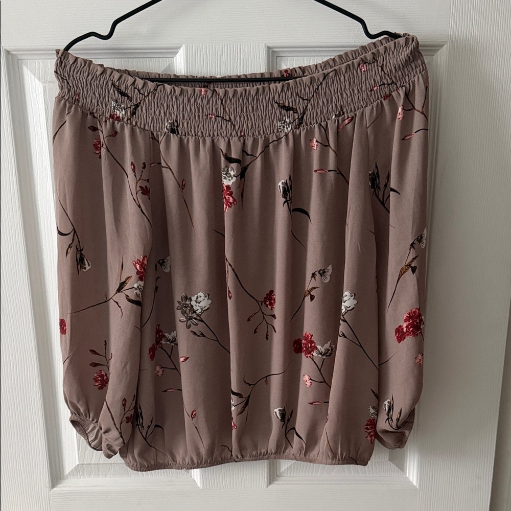 Floral Print Women's Off the Shoulder Top - Mauve